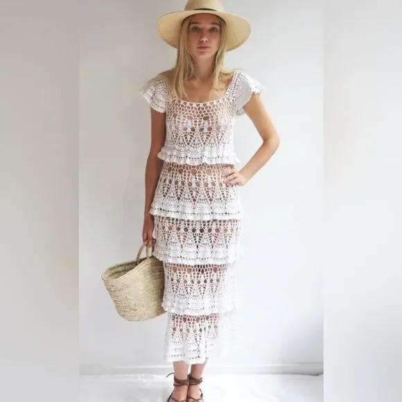 Anna Kosturova Cotillion handmade Crochet Midi Dress - size S - Picture 2 of 11